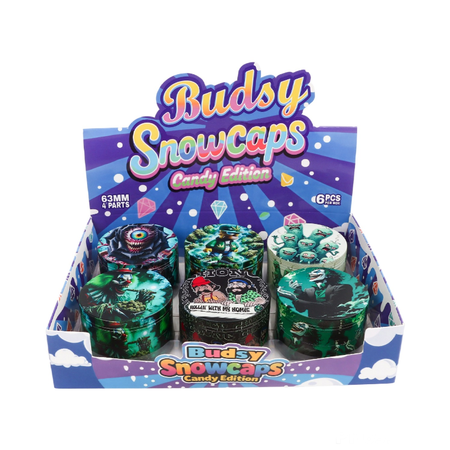 Budsy Snowcaps Candy Edition 63mm 4-Part Grinder – 12 Piece Display Box SS-2100