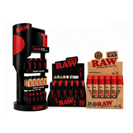 EXCLUSIVE RAW Ultimate Counter Display Stand Bundle – Phoenix Lighters, Blaze Lighters & 24x RAW Gas