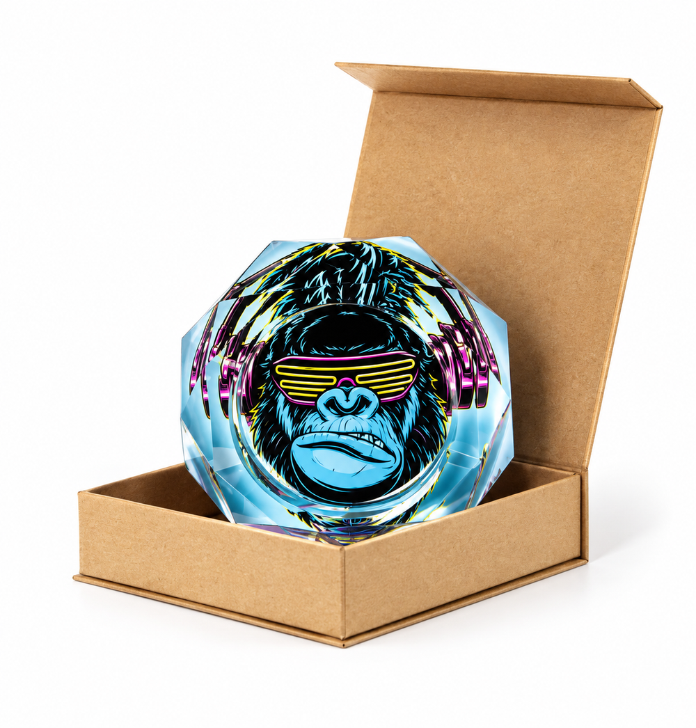 Heavy Gorilla Shutter Shades & Headphones large Glass Ashtray in Display Box