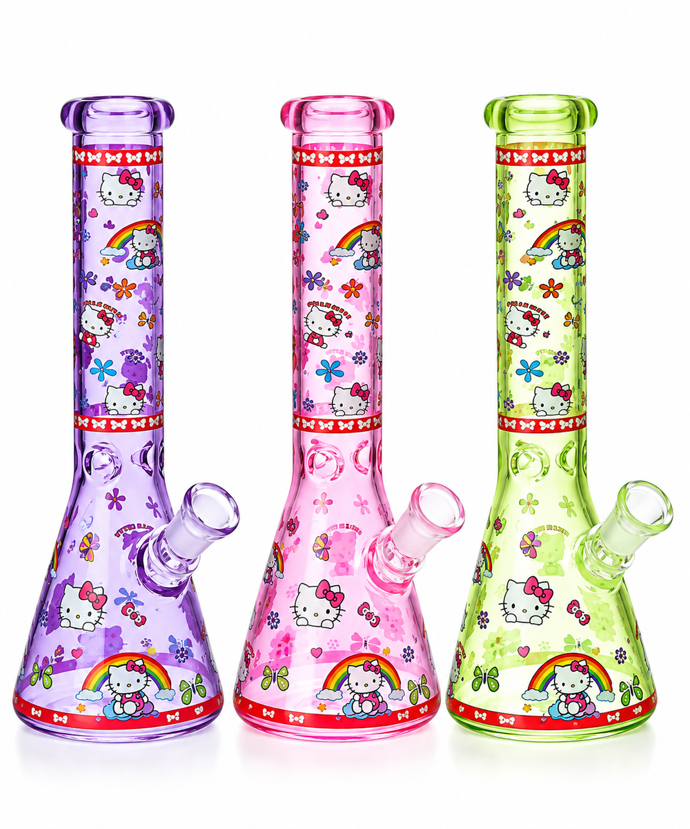 Exclusive Hello Kitty Neon Beaker Glass Water Pipe Bong - 10" Assorted Colors SS-3704 in display box Best Seller