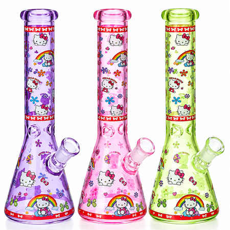 Exclusive Hello Kitty Neon Beaker Glass Water Pipe Bong - 10" Assorted Colors SS-3704 in display box Best Seller