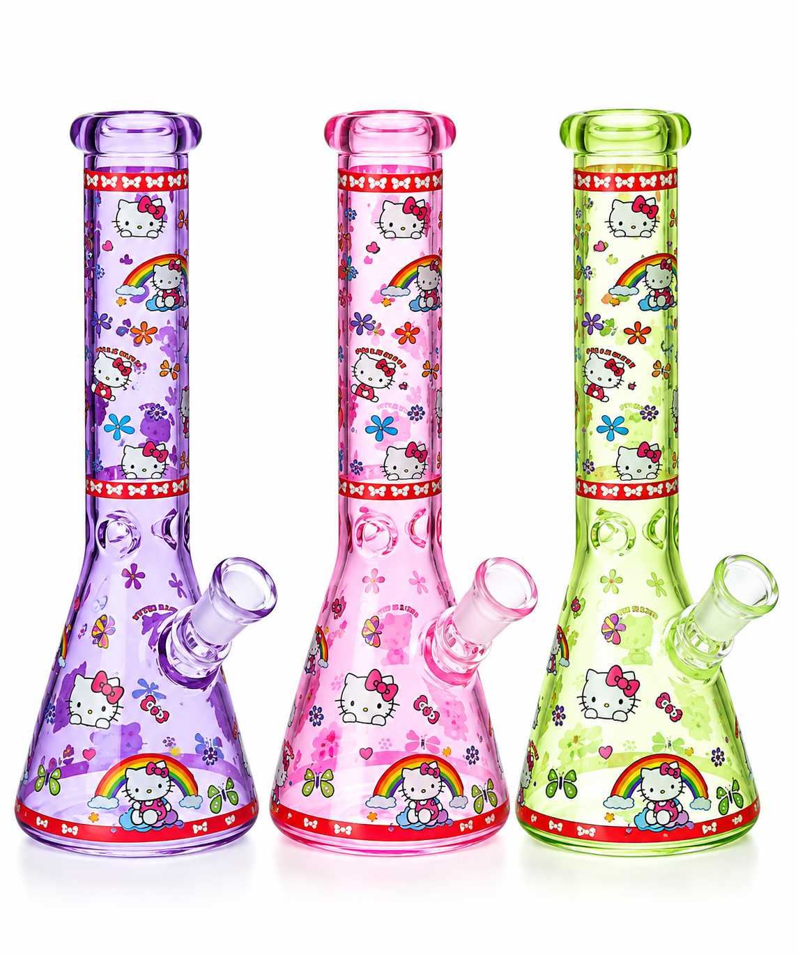 Exclusive Hello Kitty Neon Beaker Glass Water Pipe Bong - 10" Assorted Colors SS-3704 in display box Best Seller GREEN only