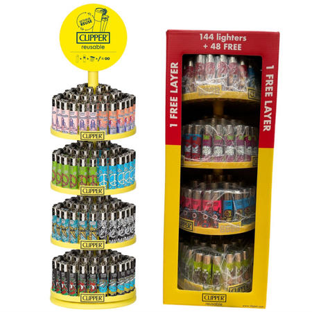 4 Tier Clipper Carousel Stand with Lighters - 196 lighters. Assorted design