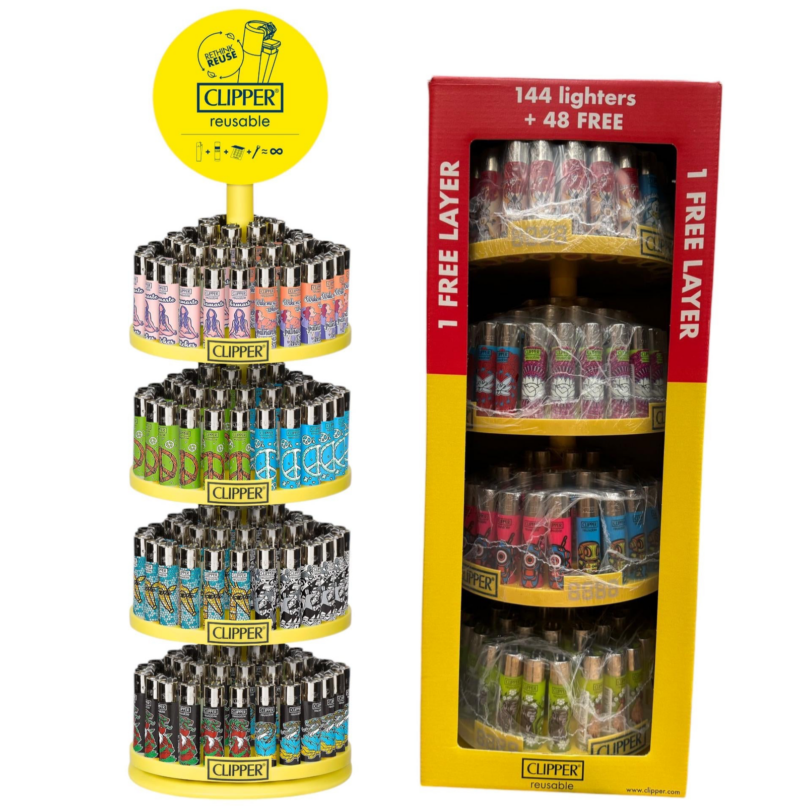 4 Tier Clipper Carousel Stand with Lighters - 196 lighters. Assorted design