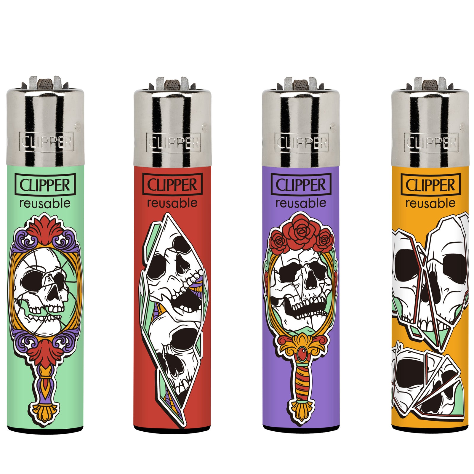 Clipper Classic Large Lighter MIRROR SKULLS X 48 lighters
