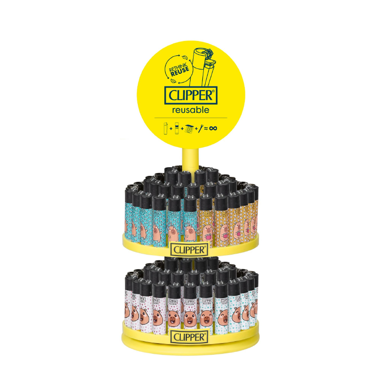 Clipper Reusable CAPIBARA Lighters Display Stand 96 lighters 2 tier carousel – CL5H016UKH
