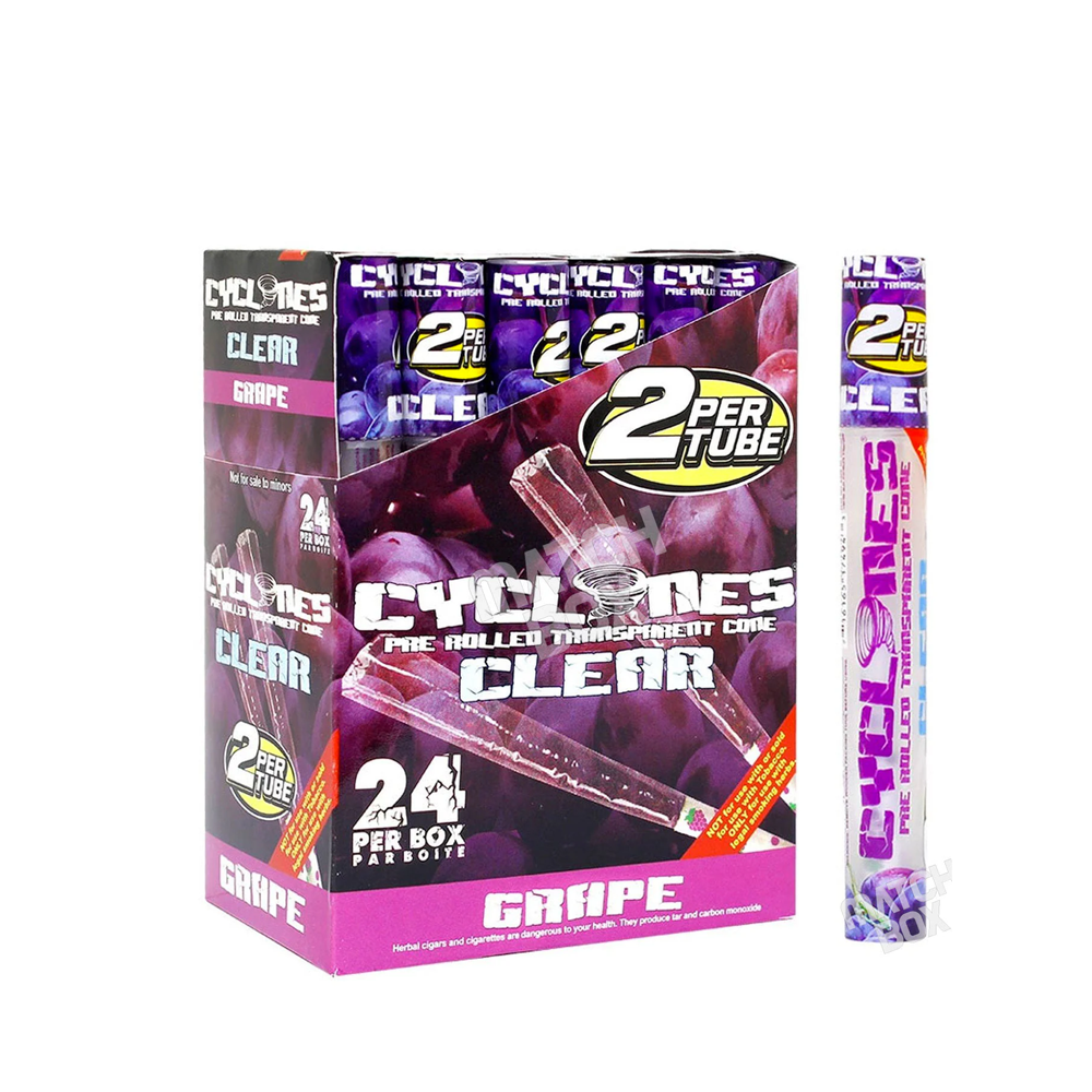 Cyclones Clear Pre-Rolled Cones Grape x 24 pack