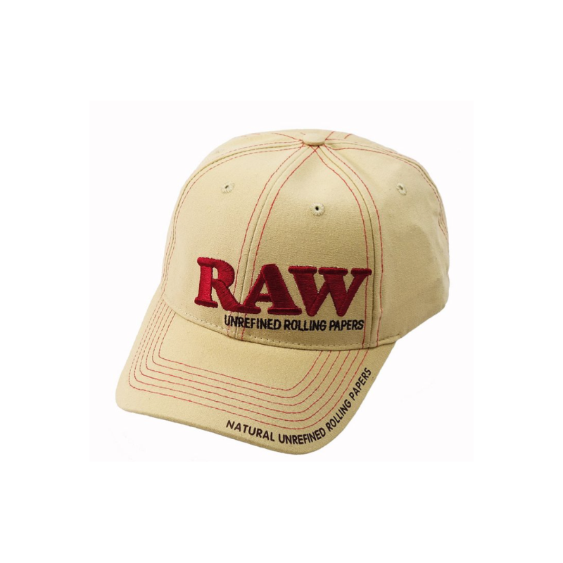 Raw Tan Poker Snapback Cap - Red Embroidered Logo Hat