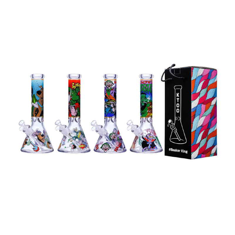 Glass Beaker Bong Cartoon 7mm – 10 Inches Assorted Colours
