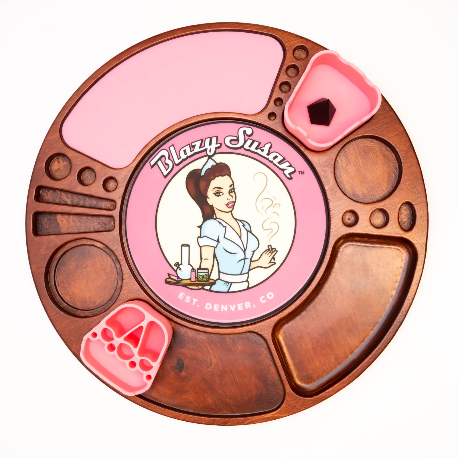 Blazy Susan Spinning Rolling Tray Birch Cherry + Inserts (colour may vary)