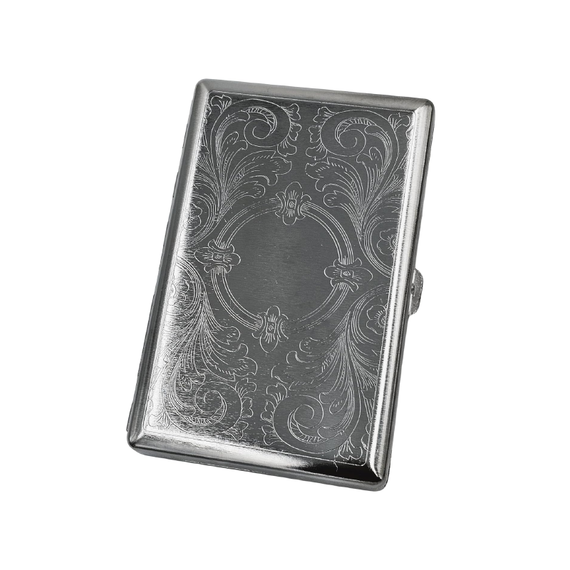 Metal Tobacco Box – Engraved Silver Storage Tin with Countertop  12 Pack Display