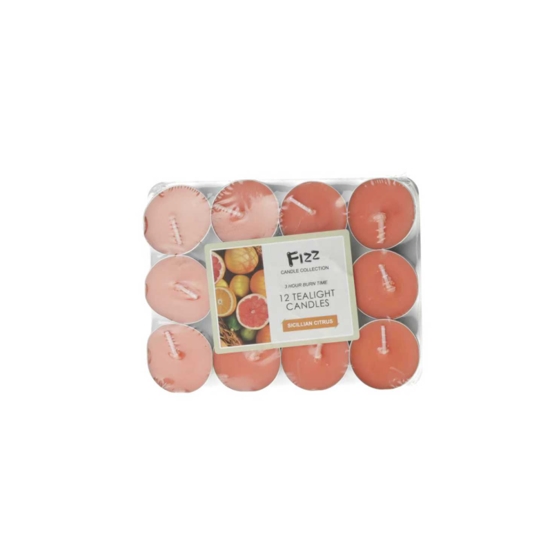 Fizz Tealight Candles Sicilian Citrus 12 Hour Burn Time 12 candles x 1