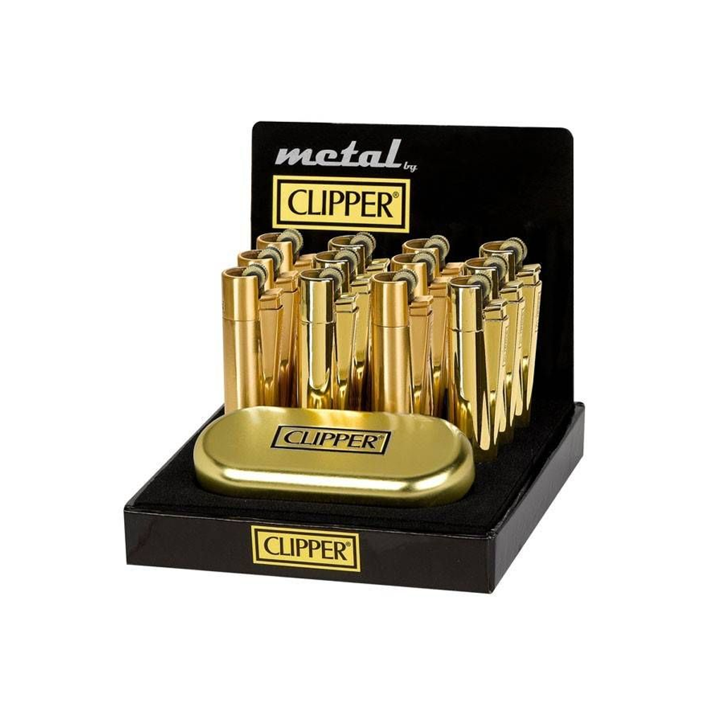 Clipper Metal Large Lighter & Case Gold x 12