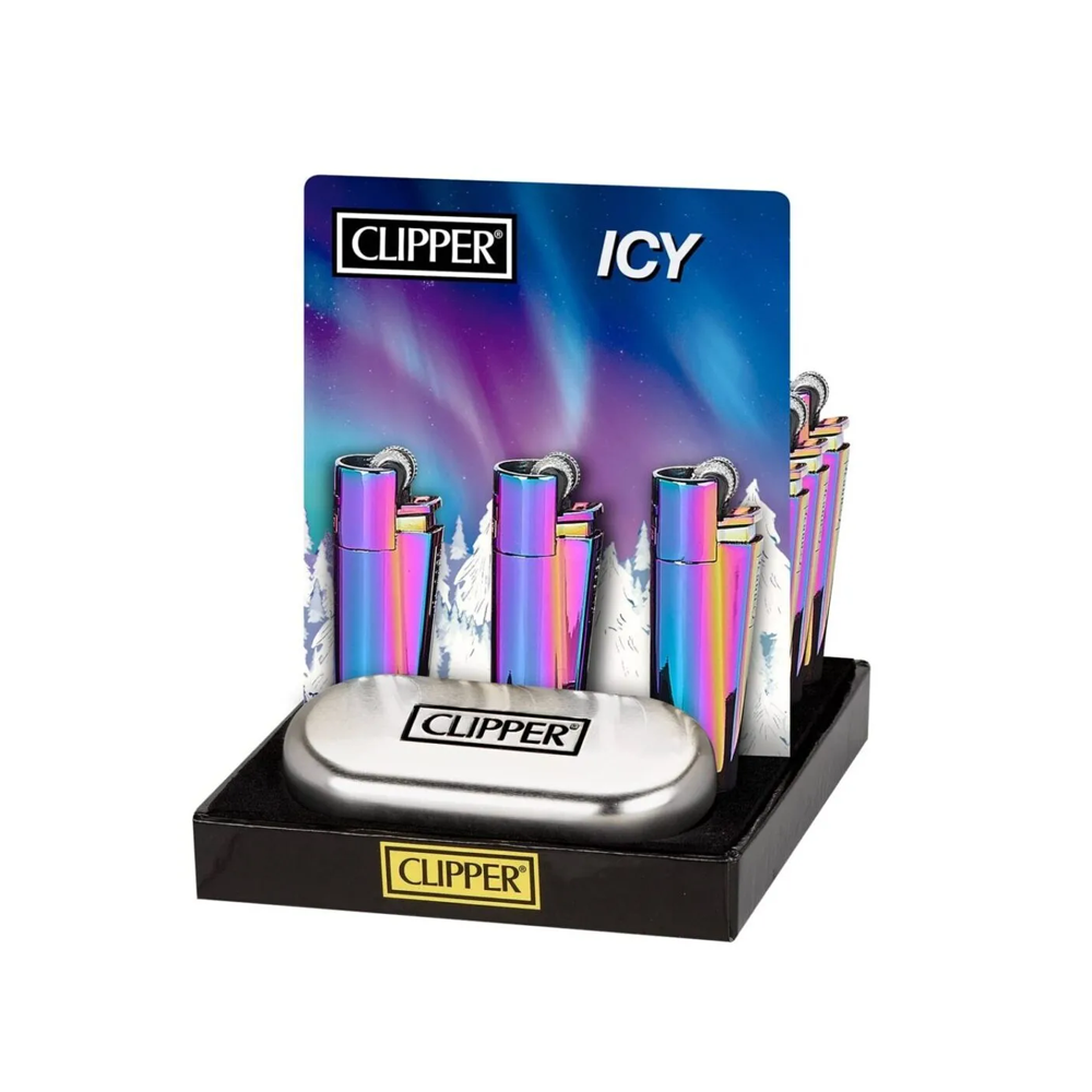 Clipper Metal Large Lighter & Case Icy Colours x 12