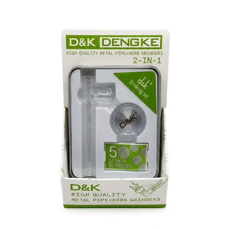 D&K 2-In-1 Smoking Set (10 Pack) - Metal Pipe & Grinder with 5 Screens