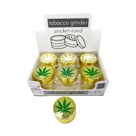 D&K Grass Leaf Pocket 50 metal Grinder 12 Pack