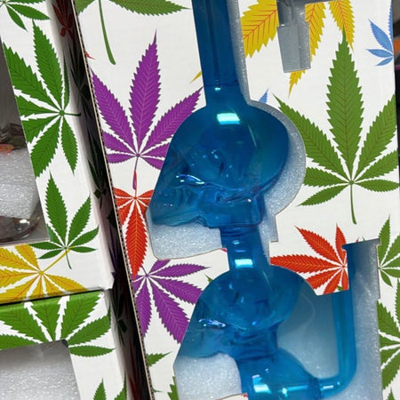 Triple Skull Blue Glass Water Pipe 30cm Bong - Assorted colour