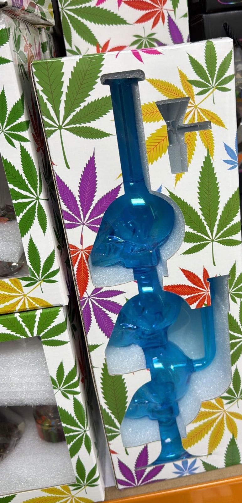 Triple Skull Blue Glass Water Pipe 30cm Bong - Assorted colour