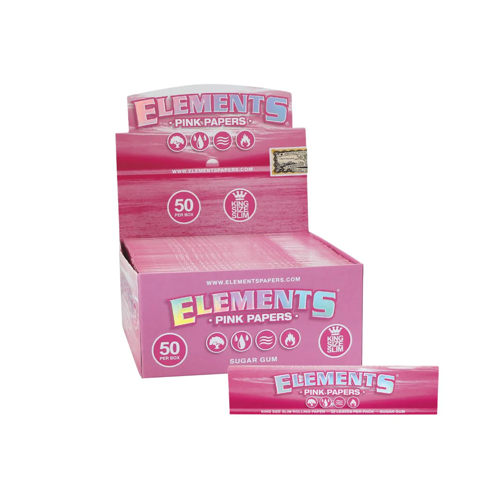 Elements Pink Rolling Papers King Size Slim 50 pack