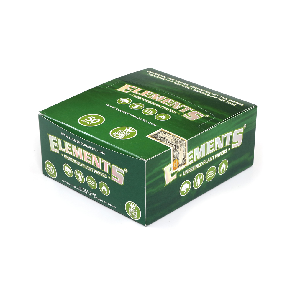 Elements Green King Size Slim Unrefined plant rolling paper 50pack