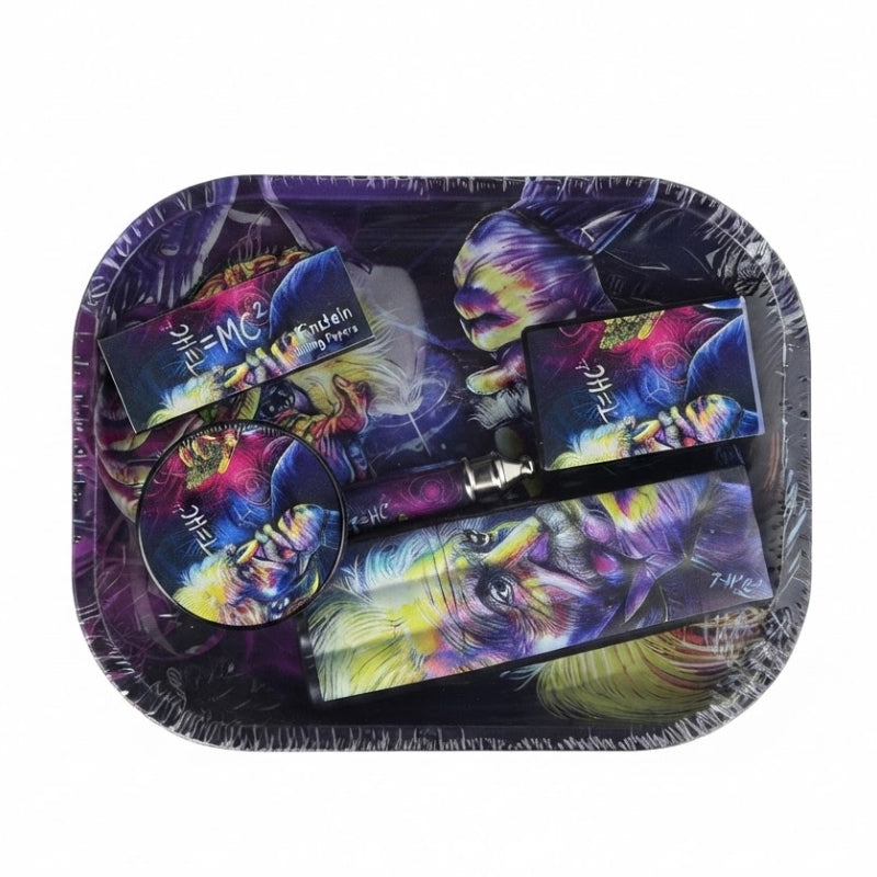 T=HC² Einstein Tray Gift Set – Oil Lighter, Small Metal Pipe, Plastic Grinder & 3-Piece Joint Holder SS-2176