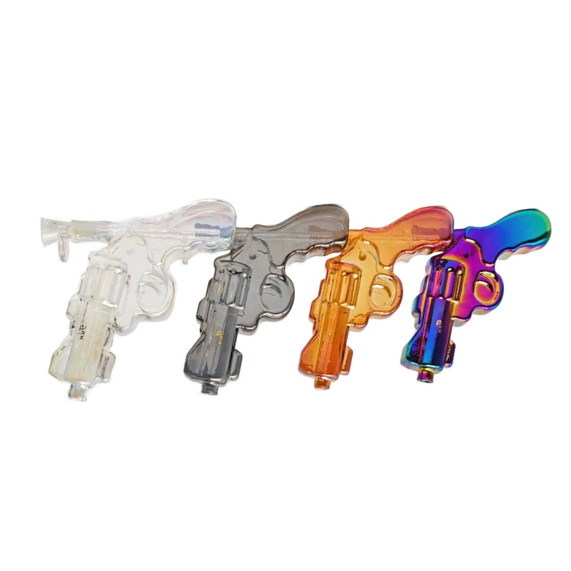 Novelty Pistol Gun Glass Bong Assorted Colours x 1