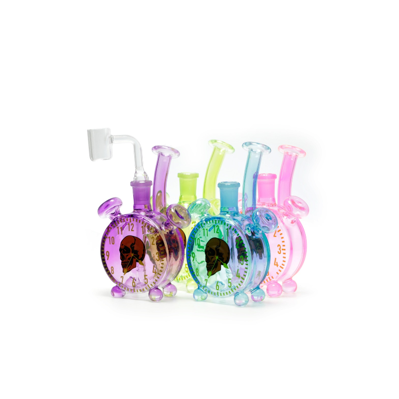 Clearance Exclusive Small Glass Clock Shaped Water Pipe / Bong 60 x 40 x 45