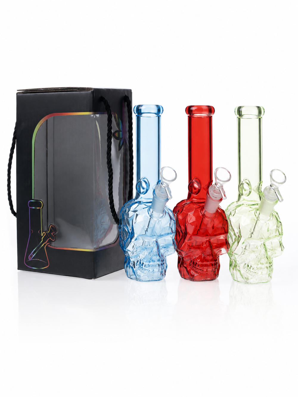 Assorted Colour Glass Skull Bong with Gift Box | Premium Water Pipe SS-3605