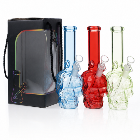 Assorted Colour Glass Skull Bong with Gift Box | Premium Water Pipe SS-3605