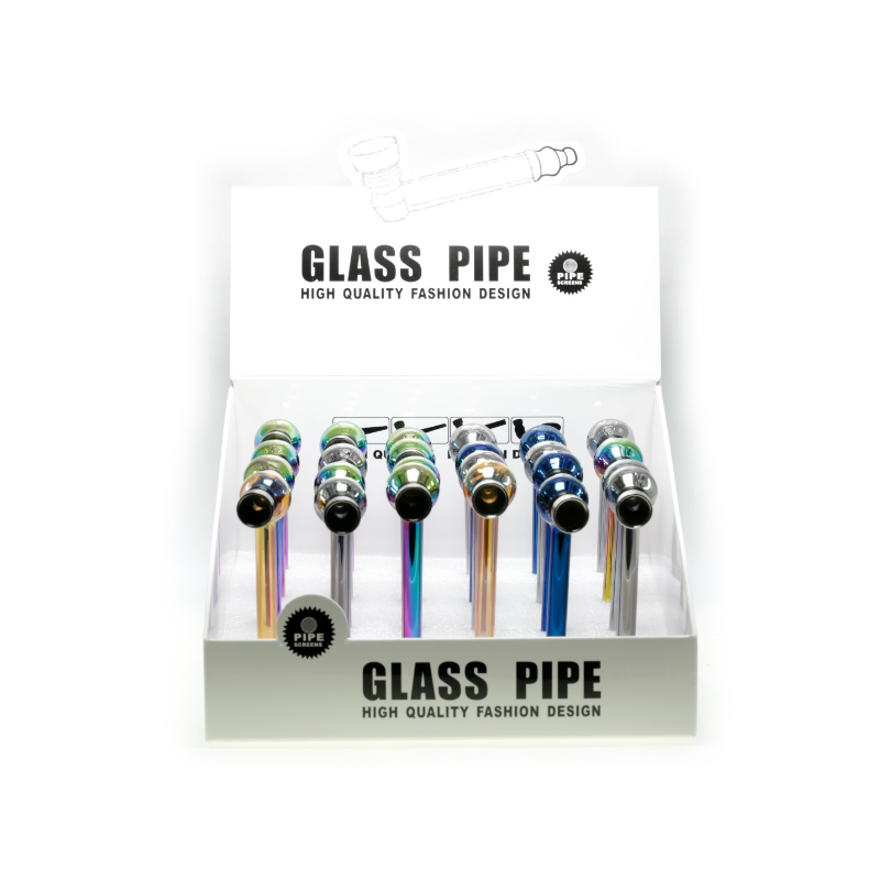 Glass Pipe Bowl Metallic Shiny Pipe 4inch FE-5553 24 pack
