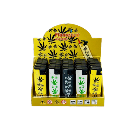 Flamejack-Metal-Windproof-Case-Blue-Flame-Lighter-Leaf-Print-25pck