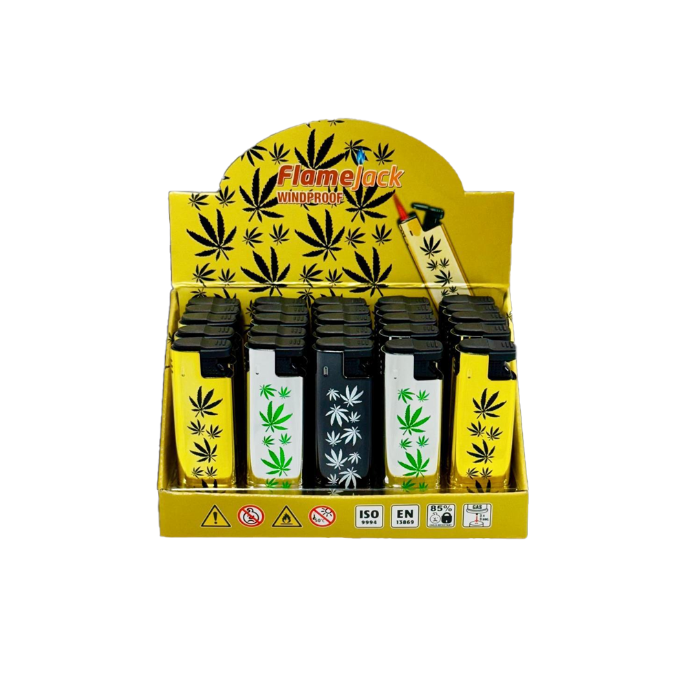 Flamejack-Metal-Windproof-Case-Blue-Flame-Lighter-Leaf-Print-25pck