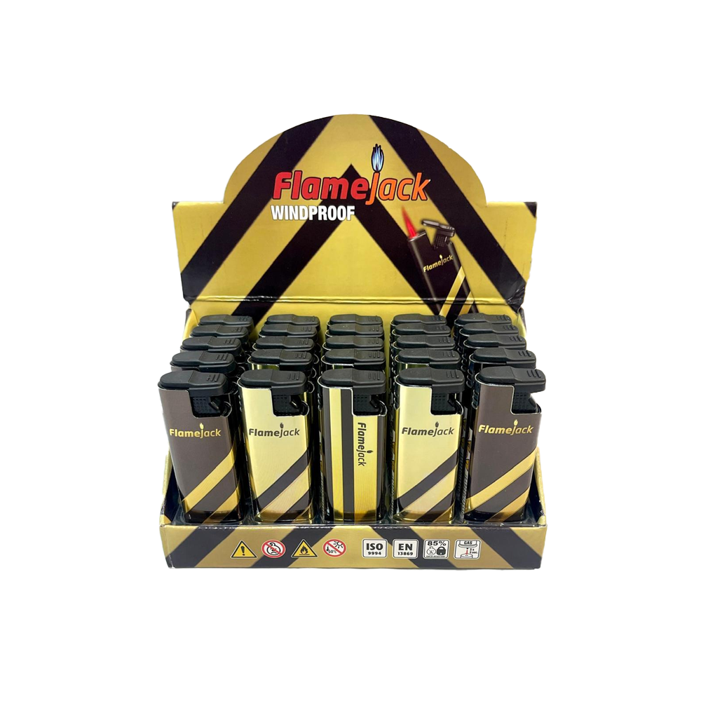 Flamejack Metal Windproof Case Blue Flame Lighter Gold & Brown 25pck