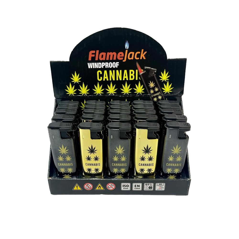 Flamejack Metal Windproof Case Blue Flame Lighter Leaf Design 25pck