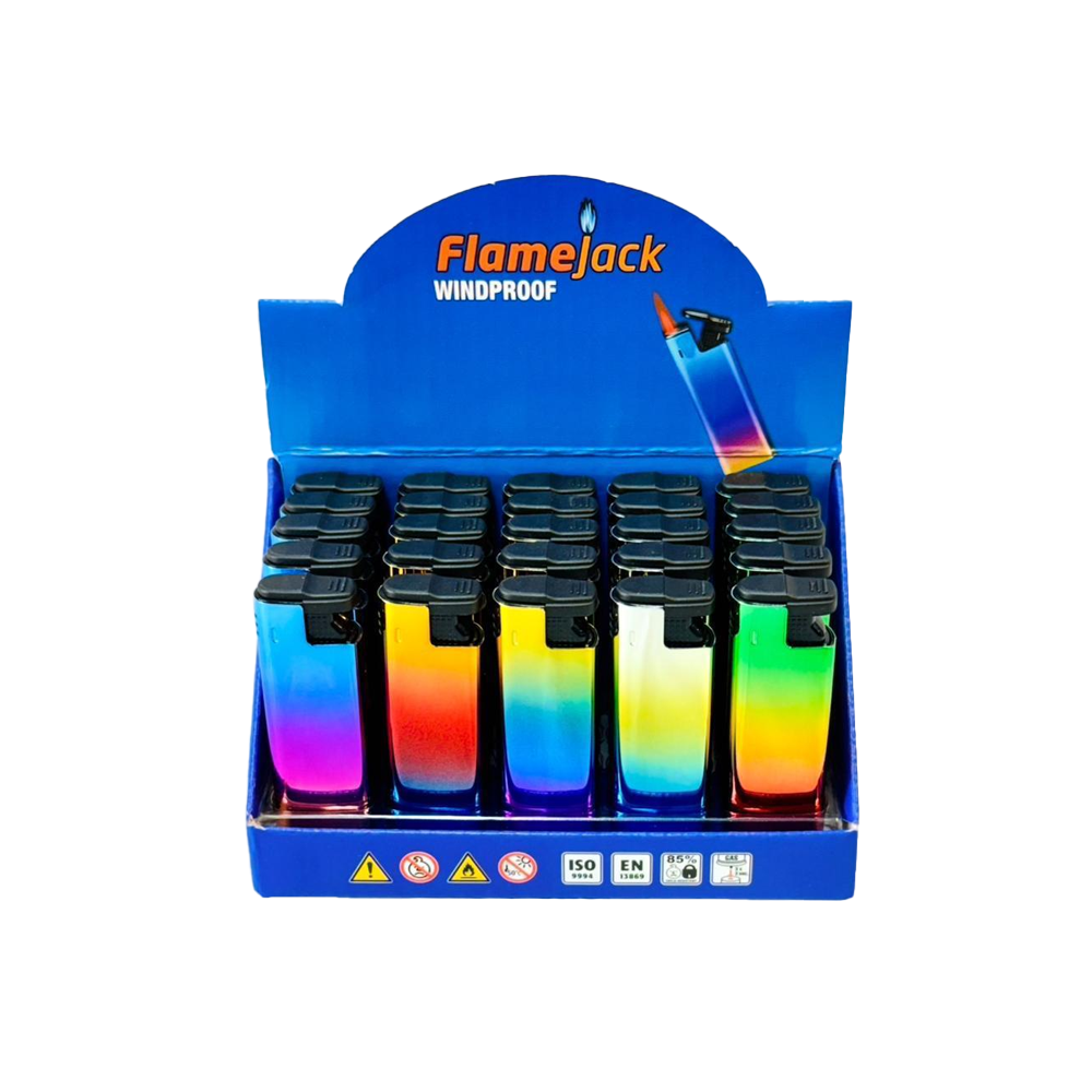 Flamejack Metal Windproof Case Blue Flame Lighter Rainbow 25pck