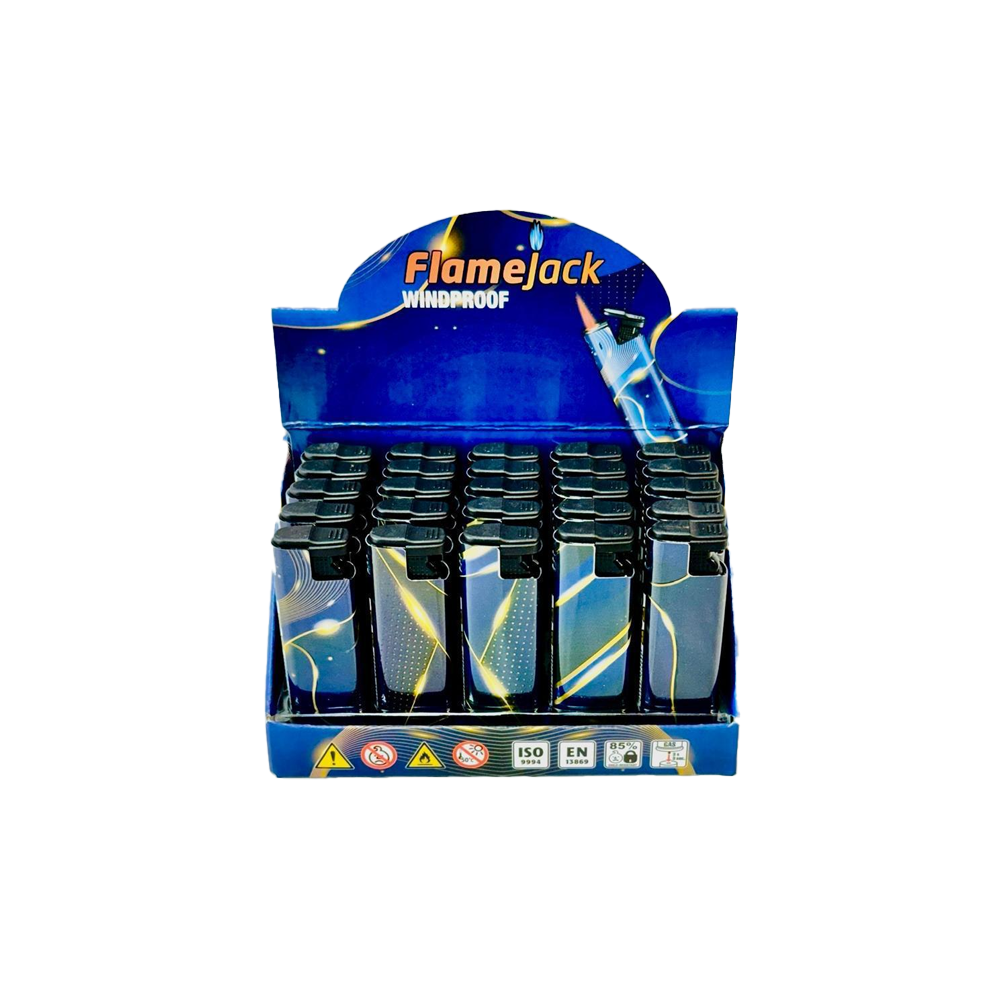 Flamejack Metal Windproof Case Blue Flame Lighter Blue Design 25pck