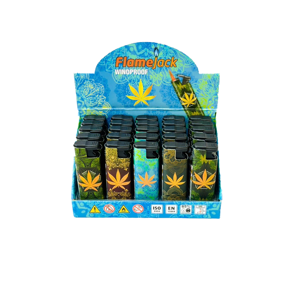 Flamejack Metal Windproof Case Blue Flame Lighter Leaf 2 25pck