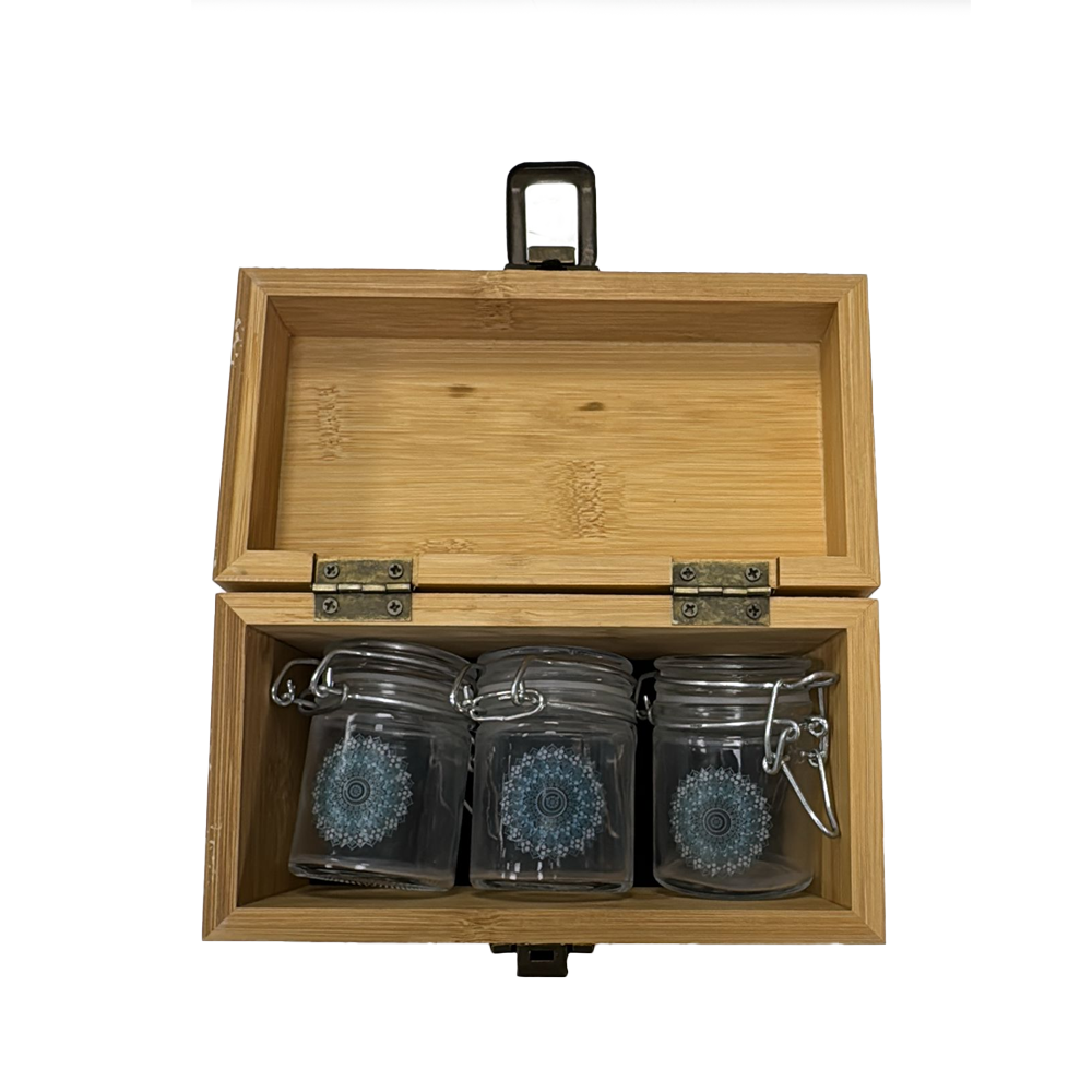 High Quality Wooden Box with 3 Glass Jars Smokers Essential Accessory