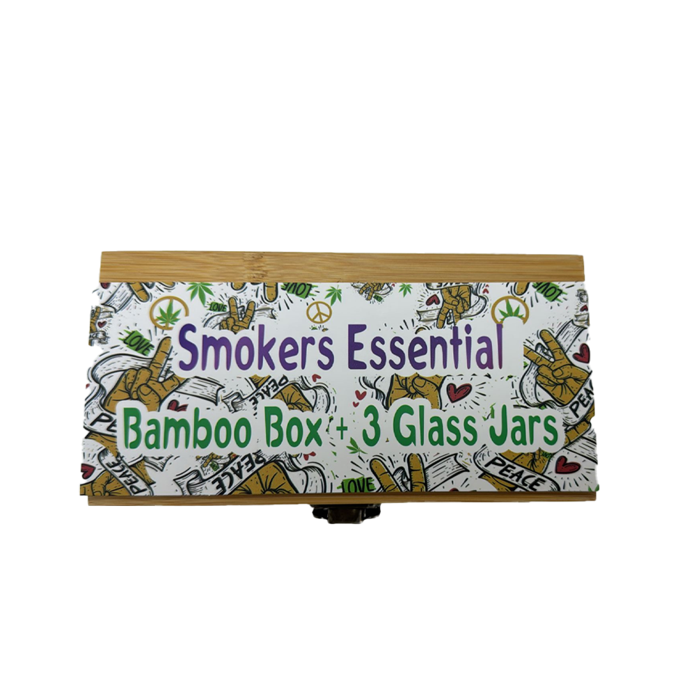 High Quality Wooden Box with 3 Glass Jars Smokers Essential Accessory