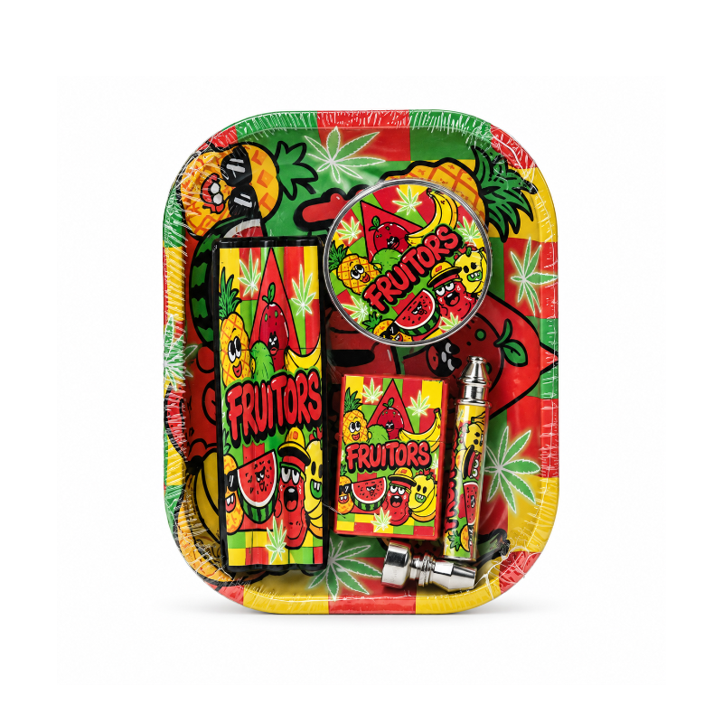 Fruitors Tray Gift Set – Oil Lighter, Small Metal Pipe, Plastic Grinder & 3-Piece Joint Holder SS-2176