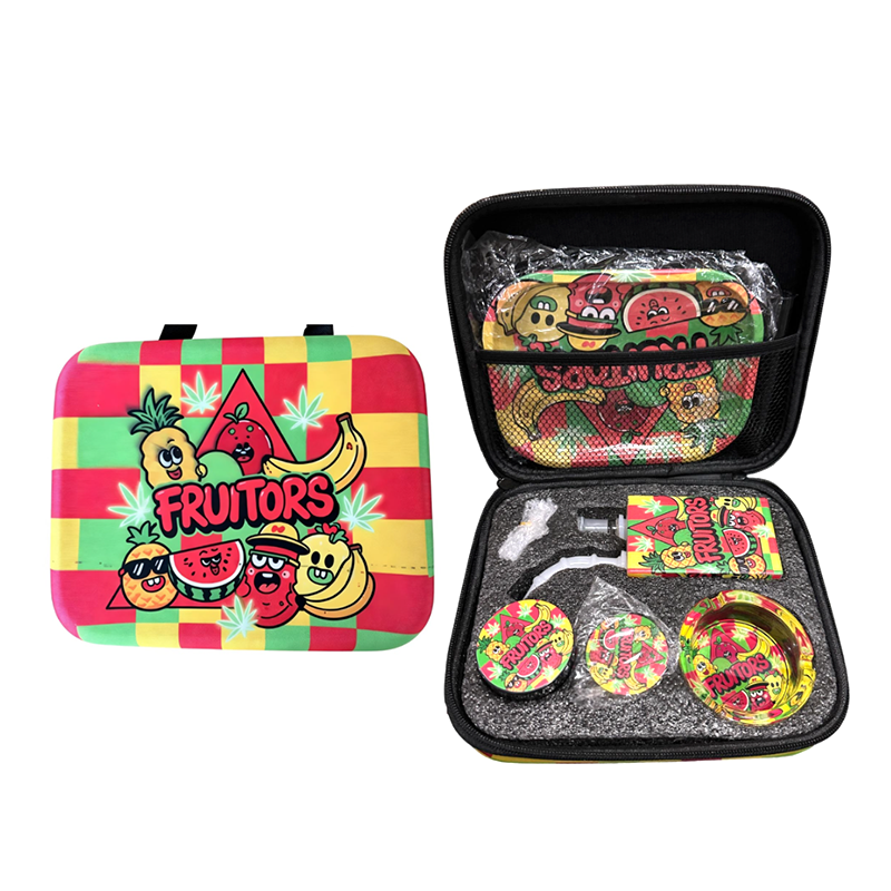 Zipper Set Smoking FRUITORS with Ashtray, Grinder, Tray, Bong and Containers Gift Set SS-0010