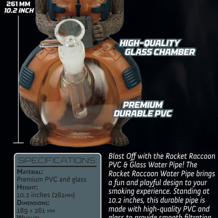 Rocket Racoon PVC Glass Water Pipe Bong 10.2 inches