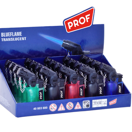 Prof Angled Windproof Jet Lighter with Chain Blue Flame x 20