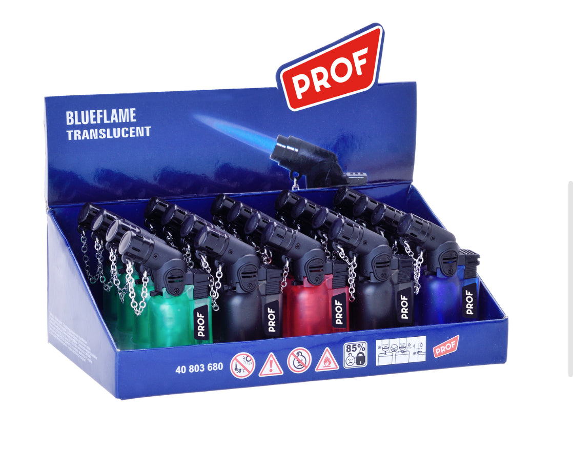 Prof Angled Windproof Jet Lighter with Chain Blue Flame x 20