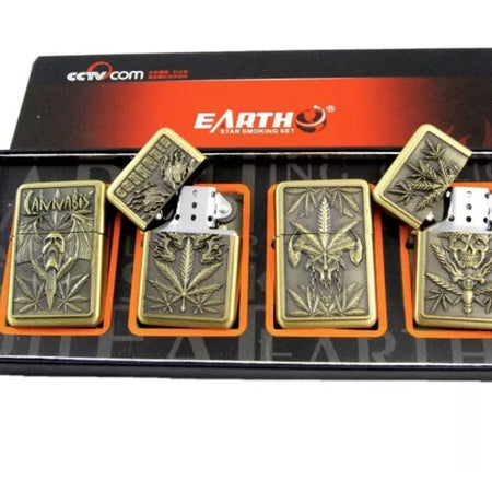 Petrol Lighter in Display Brass Assorted Design 4pck