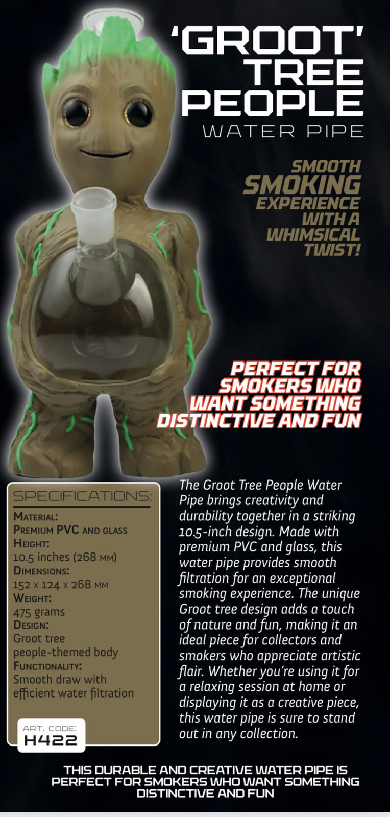 Groot Tree People PVC Bong Water Pipe 10.5 inches
