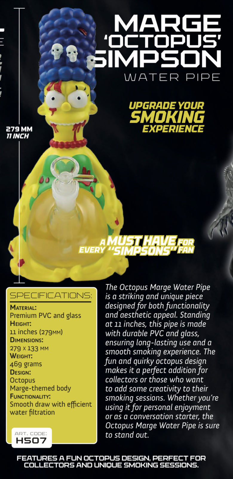 Marge ‘Octopus’ Simpson Pvc Glass Water Pipe Bong 11 inches