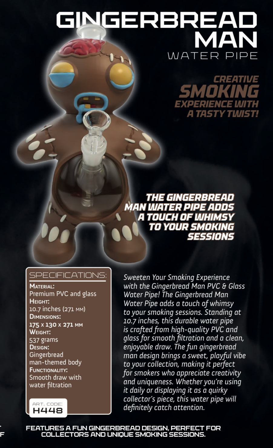 Exclusive Gingerbread Man PVC/Glass Water Pipe Bong 10.7 Inches