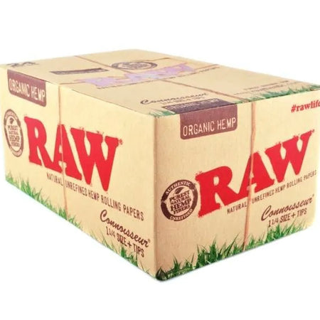 RAW Organic Hemp Connoisseur 1 1/4 Size Rolling Papers with Tips 24 pack