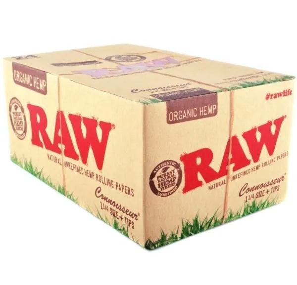 RAW Organic Hemp Connoisseur 1 1/4 Size Rolling Papers with Tips 24 pack